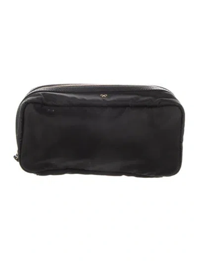 Pre-owned Anya Hindmarch Logo Small Make-up Pouch In Black