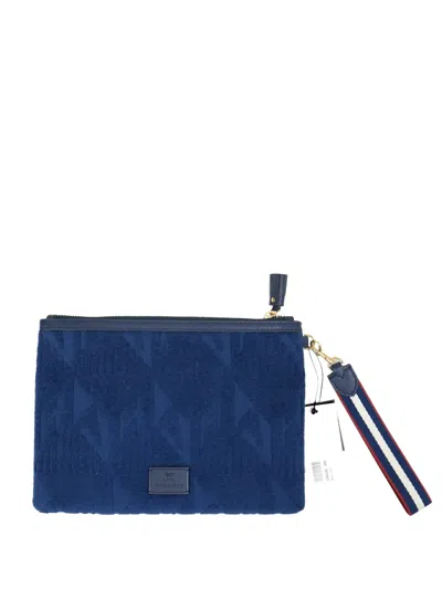 Pre-owned Anya Hindmarch Logo-embossed Terry Pouch In Blue
