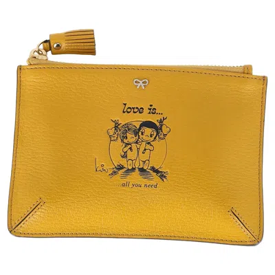 Anya Hindmarch 'love Is' Zipped Wallet In Yellow Goat Leather