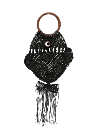 Anya Hindmarch Mini Fish-macramé Tote Bag In Black