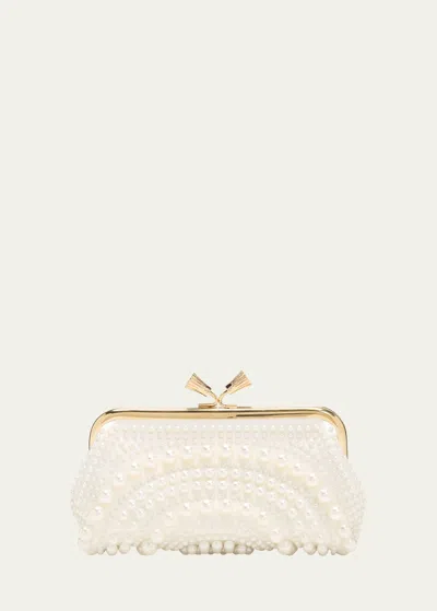 Anya Hindmarch Maud Pearly Embellished Satin Clutch Bag In White