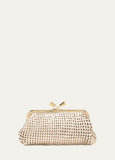 Anya Hindmarch Maud Plaited Metallic Leather Clutch Bag In Light Gold