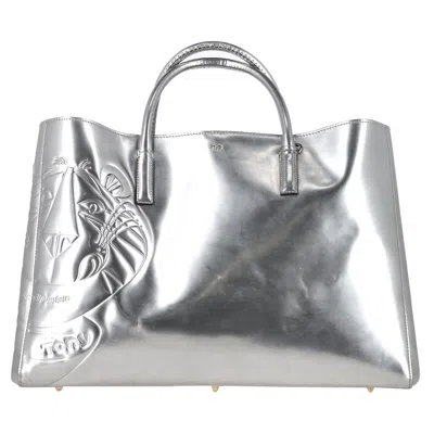 Anya Hindmarch Maxi Tony Ebury Tote Bag In Silver Leather