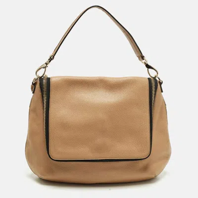 Anya Hindmarch Maxi Zip Brown Leather Hobo In White