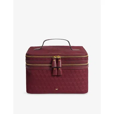 Anya Hindmarch Logo Vanity Kit Woven Cosmetics Case In Red