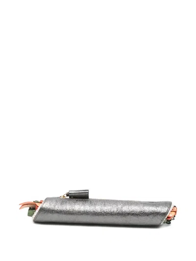Anya Hindmarch Metallic-effect Tassel-detail Pencil Case In Gray