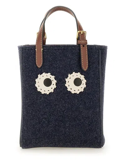 Anya Hindmarch Navy Blue Felt Mini Eyes Shopping Bag