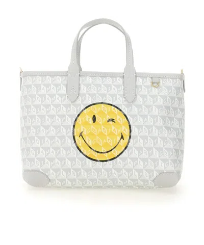 Anya Hindmarch Printed Canvas Xs I Am A Plastic Bag Handbag In White