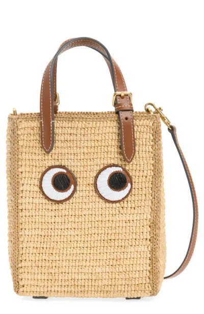 Anya Hindmarch Mini Raffia Eyes Crossbody Tote In Brown
