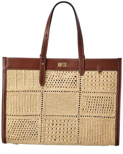 Anya Hindmarch Mortimer Patchwork Raffia & Leather Tote In Brown