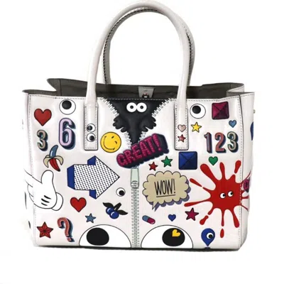 Pre-owned Anya Hindmarch Multi-color White Leather Tote Bag () In Multi-color, White