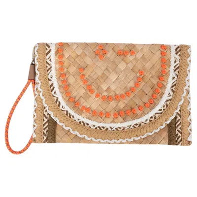 Pre-owned Anya Hindmarch Natural Raffia Smiley Clutch Bag In Brown