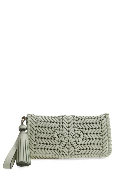 Anya Hindmarch Neeson Herringbone Woven Leather Tassel Clutch In Gray