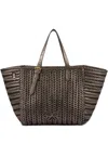 Anya Hindmarch Neeson Square Herringbone-weave Leather Tote Bag In Brown