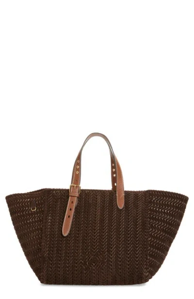 Anya Hindmarch Neeson Square Woven Leather Tote In Truffle