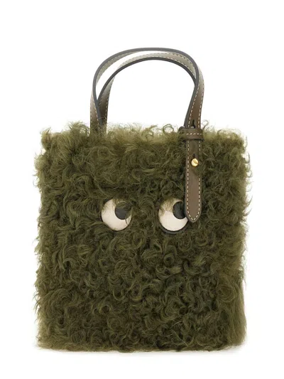 Anya Hindmarch "n/s Mini Eyes" Shearling Tote Bag In Green