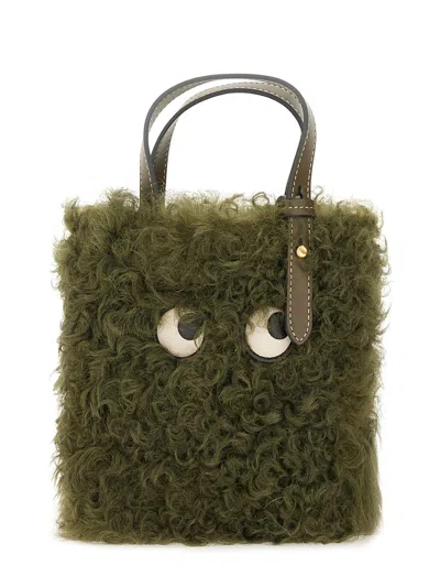 ANYA HINDMARCH "N/S MINI EYES" SHEARLING TOTE BAG