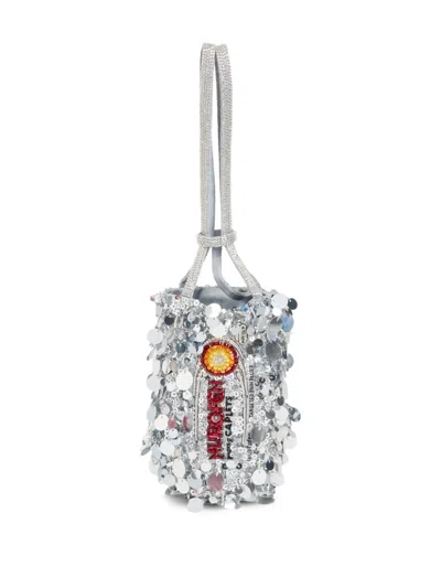 Anya Hindmarch Nurofen Sequin-embellished Bucket Bag In Silver