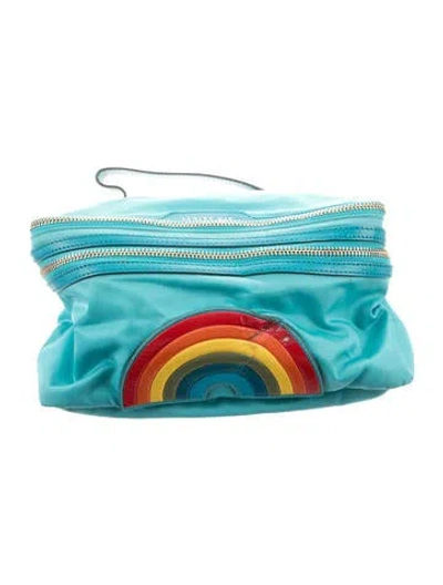 Pre-owned Anya Hindmarch Nylon Cosmetic Bag In Blue