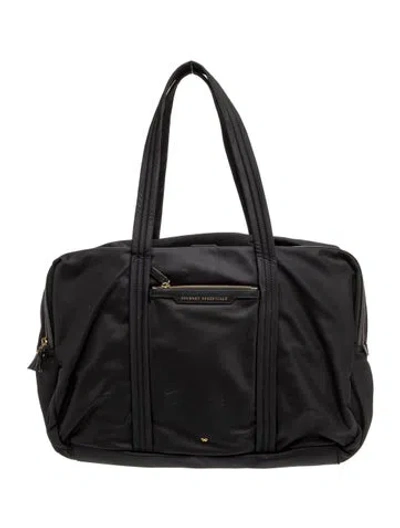 Pre-owned Anya Hindmarch Nylon Weekender Bag In Black
