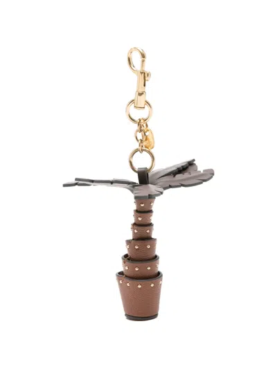 Anya Hindmarch Palm Tree Stud-embellished Keyring In Brown