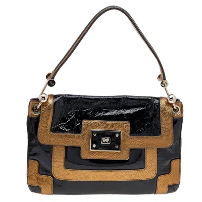 Anya Hindmarch Patent Leather And Leather Flap Shoulder Bag In Black