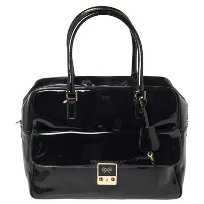 Anya Hindmarch Patent Leather Carker Satchel In Blue
