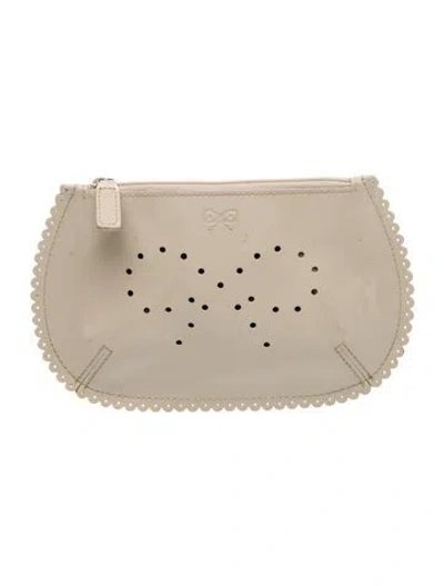 Pre-owned Anya Hindmarch Patent Leather Clutch In Gray