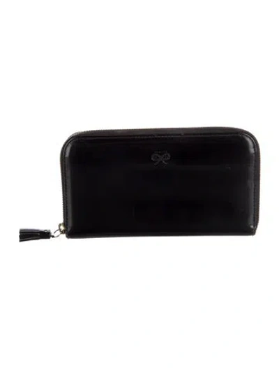 Pre-owned Anya Hindmarch Patent Leather Continental Wallet In Blue