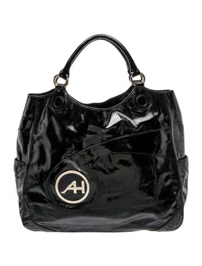 Pre-owned Anya Hindmarch Patent Leather Top Handle Bag In Black
