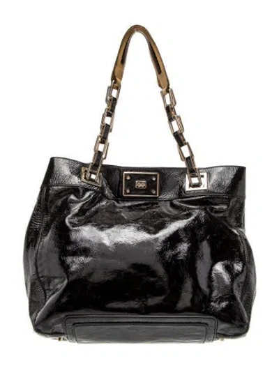 Pre-owned Anya Hindmarch Patent Leather Top Handle Bag In Blue