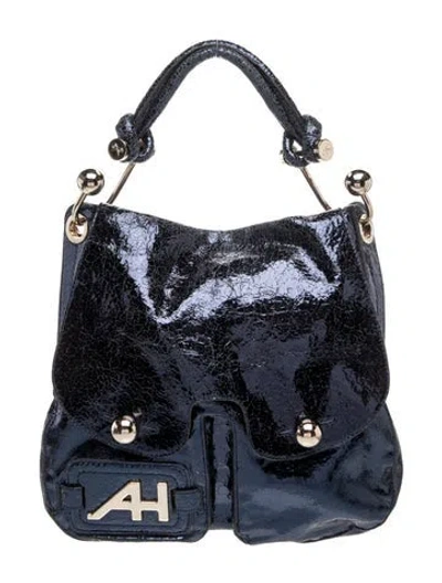 Pre-owned Anya Hindmarch Patent Leather Top Handle Bag In Blue