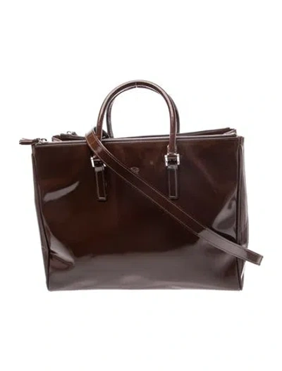 Pre-owned Anya Hindmarch Patent Leather Top Handle Bag In Brown