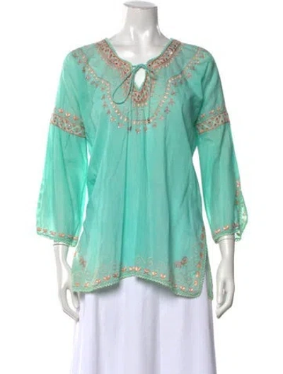 Pre-owned Anya Hindmarch Patterned V-neck Tunic In Green