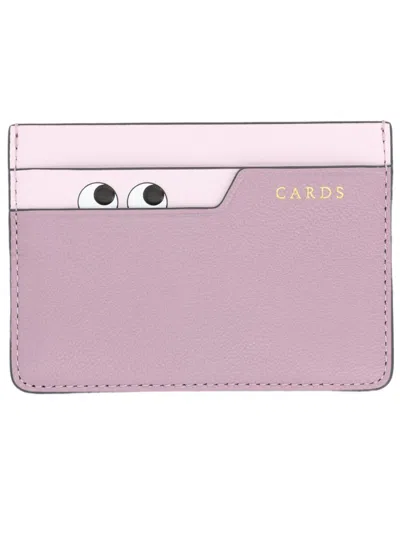 Anya Hindmarch Peeping Eyes Textured Goatskin Card Holder In Purple