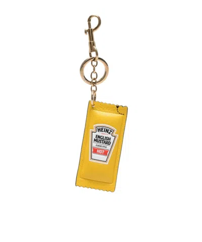 Anya Hindmarch Heinz English Mustard Leather Keyring In Gold