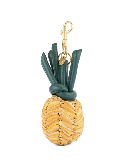 Anya Hindmarch Pineapple-shaped Raffia Bag Charm In Gold