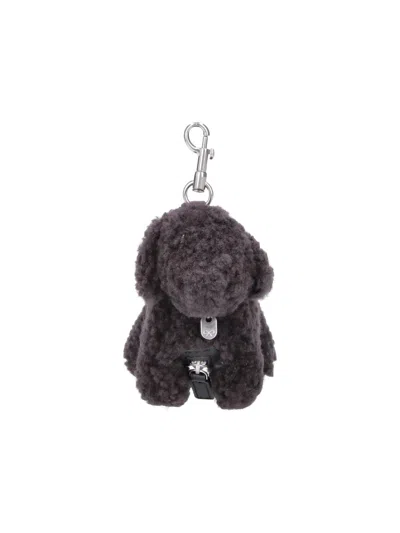 Anya Hindmarch Plush Dog Keychain With Textured Finish In Gray