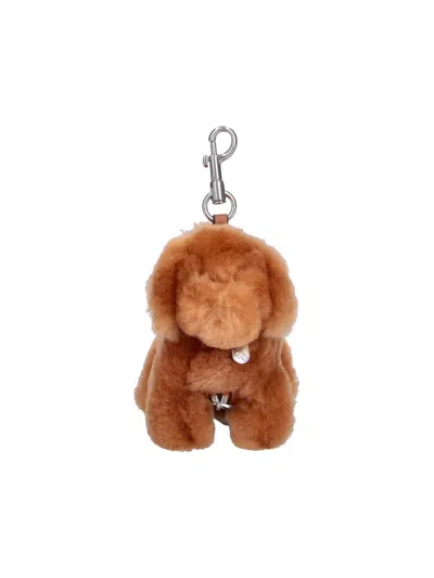 Anya Hindmarch Plush Dog-shaped Keychain With Detailed Features In Gold