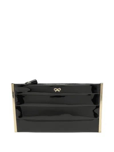 Pre-owned Anya Hindmarch  Bow-detail Patent-leather Clutch Bag In Black