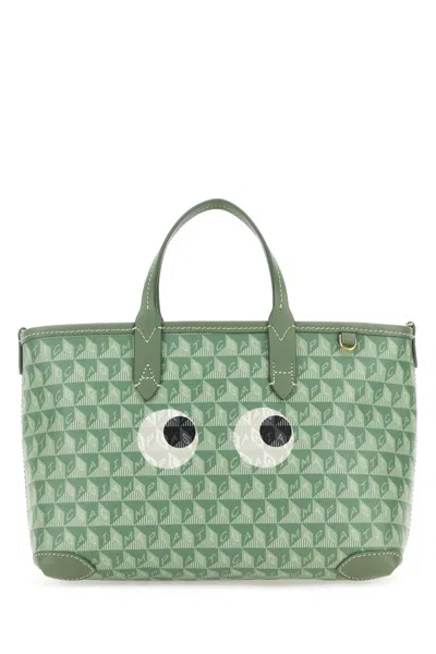 Anya Hindmarch Printed Synthetic Leather Small I Am A Plastic Bag Handbag In Moss