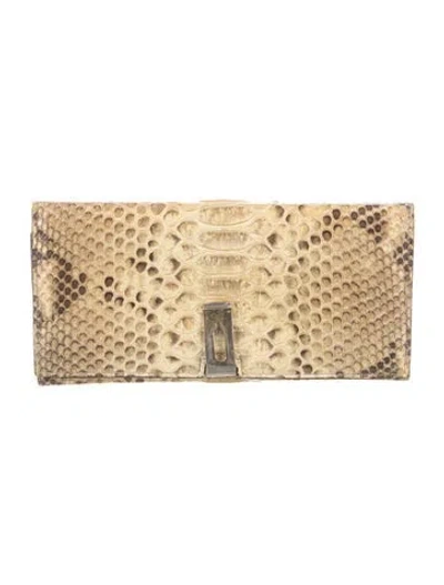 Pre-owned Anya Hindmarch Python Animal Print Continental Wallet In Neutral