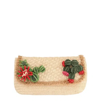 Anya Hindmarch Raffia Cactus Clutch Bag In Sand