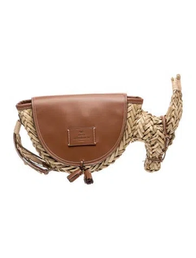 Pre-owned Anya Hindmarch Raffia Clutch In Brown