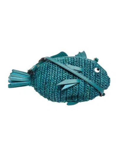 Pre-owned Anya Hindmarch Raffia Crossbody Bag W/ Tags In Blue