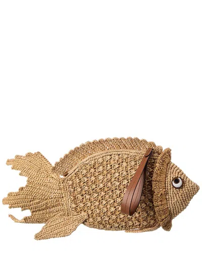 Anya Hindmarch Raffia Fish Clutch In Brown