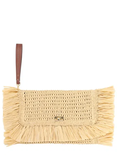 Anya Hindmarch Raffia Oversized Clutch In Beige