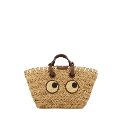 Anya Hindmarch Raffia Small Paper Eyes Shopping Bag In Neutral
