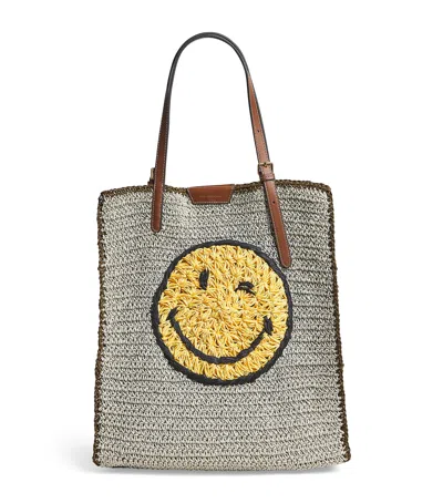 Anya Hindmarch Raffia Wink Face Tote Bag