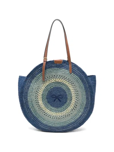 Anya Hindmarch Round Bow Raffia Tote Bag In Blue
